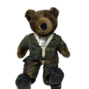 Vintage 1986 U.S. Army Camouflage Teddy Bear 20in With Dog Tags and  Boots READ